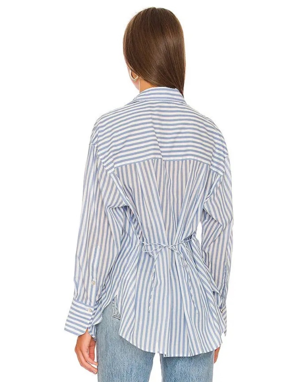 Vince Striped Oversized Button-Up Shirt in Baby Blue